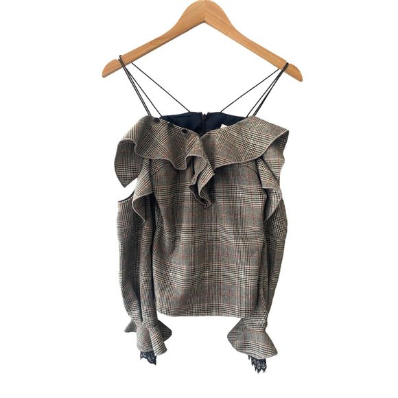 Self-Portrait Off‎ Shoulder Check Plaid Wool Top Womens Size US 2 UK 6 - Picture 5 of 12
